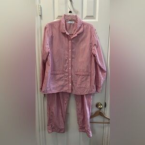Striped Red & White Button-Front Pajama Set